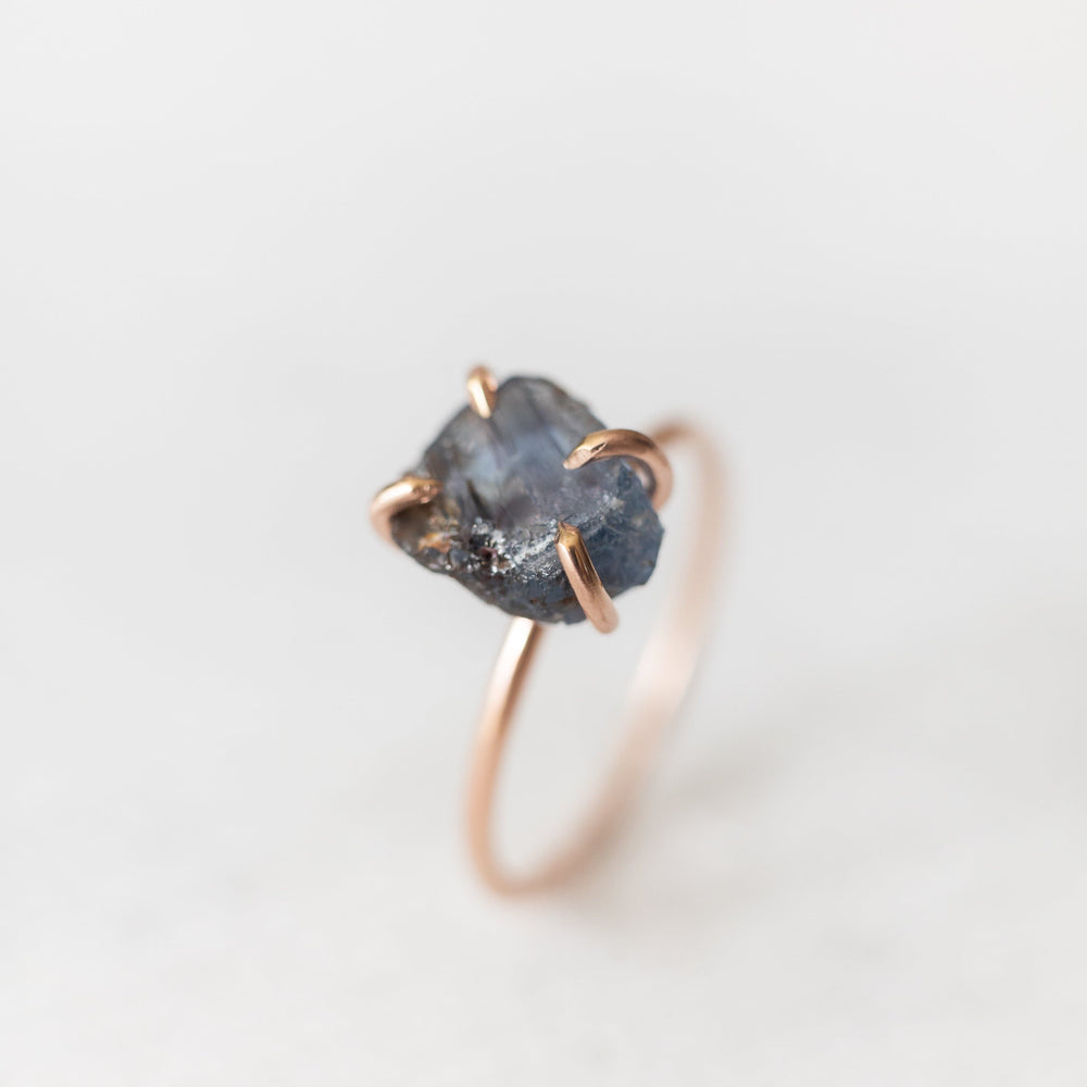 Raw blue Umba sapphire gemstone ring