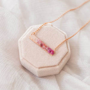 Raw pink ombre multi gemstone mosaic bar layering necklace - luxe.zen