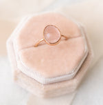 rose cut rose quartz nebula ring in sterling silver, 14k yellow or rose gold. 