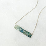Teal ombre raw gemstone mosaic bar necklace