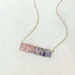 Pink to purple ombre raw gemstone mosaic bar necklace