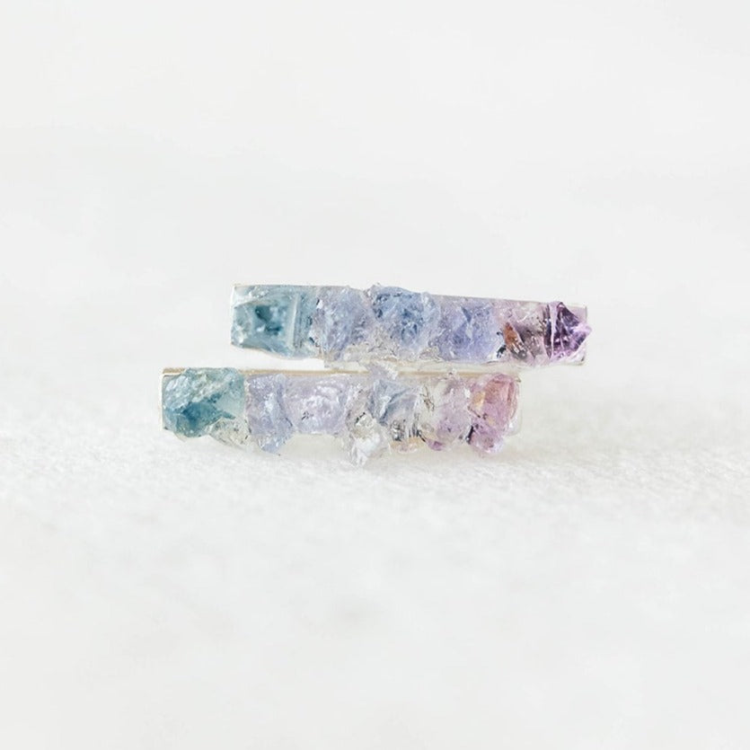 Purple ombre raw gemstone mosaic bar studs – telostia