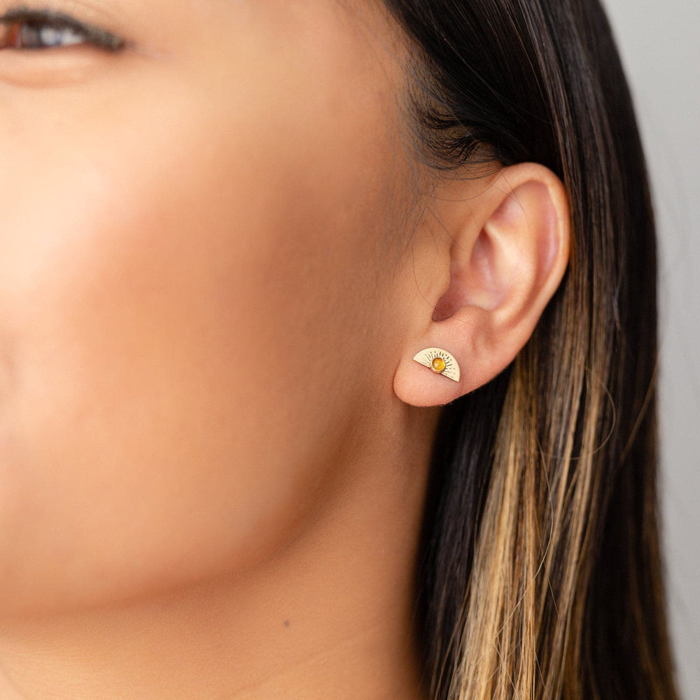 Citrine sun earrings | Rising sun citrine bezel stud earrings | sterling silver, 14k yellow or rose gold fill | November birthstone