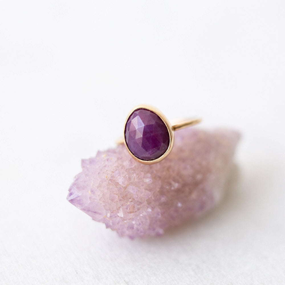 Natural ruby ring | natural silk ruby irregular shape rose cut ring | sterling silver or 14k yellow, white, or rose gold | July birthstone
