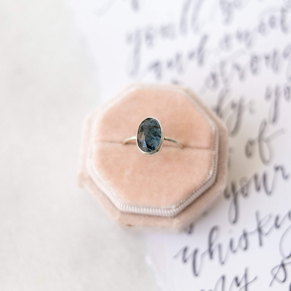 Teal kyanite ring | natural kyanite irregular shape rose cut ring | sterling silver or 14k yellow, white, or rose gold | gift for her