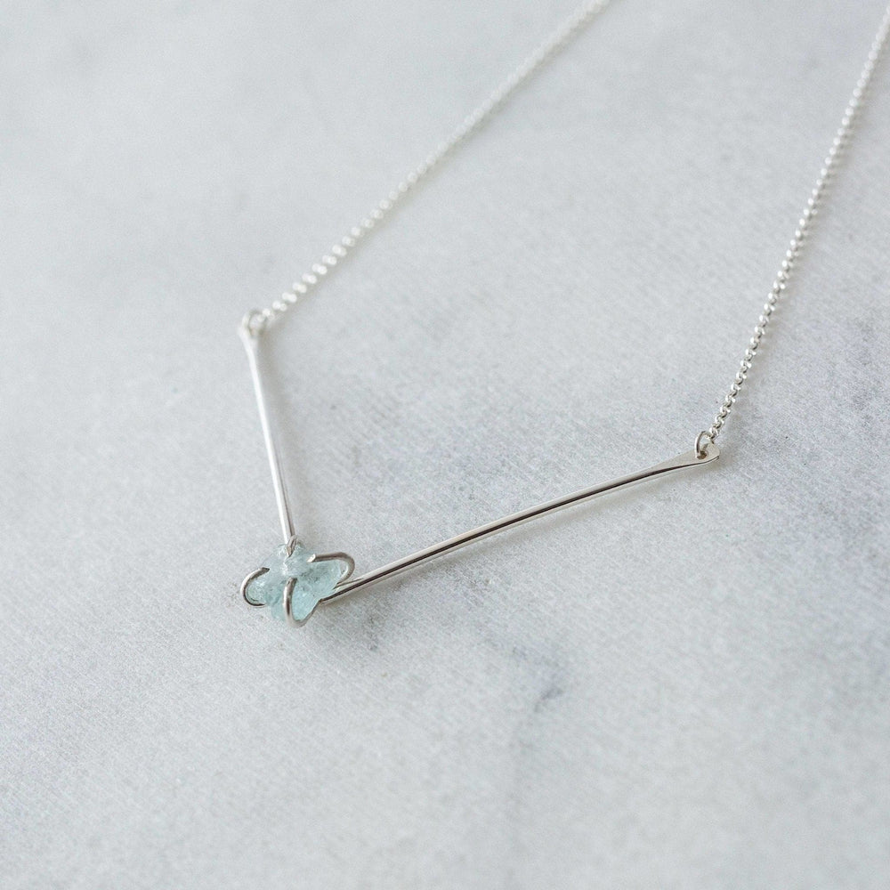 
            
                Load image into Gallery viewer, Raw aquamarine V bar necklace - luxe.zen
            
        