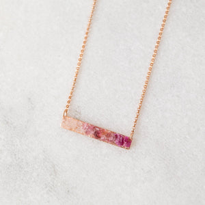 
            
                Load image into Gallery viewer, Raw pink ombre multi gemstone mosaic bar layering necklace - luxe.zen
            
        