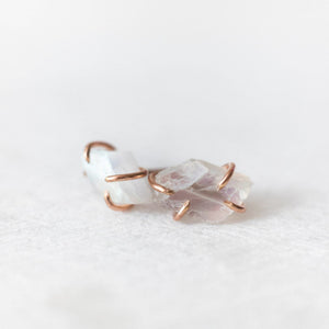 Raw rainbow moonstone stud earrings - luxe.zen