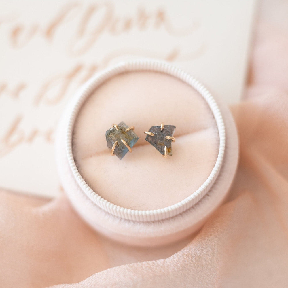 Raw teal sapphire gemstone stud earrings - luxe.zen