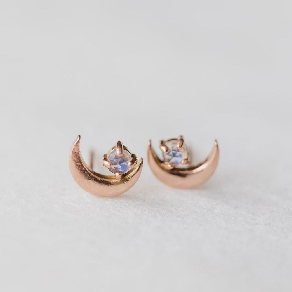 SAMPLE - Rainbow moonstone crescent moon stud earrings - luxe.zen