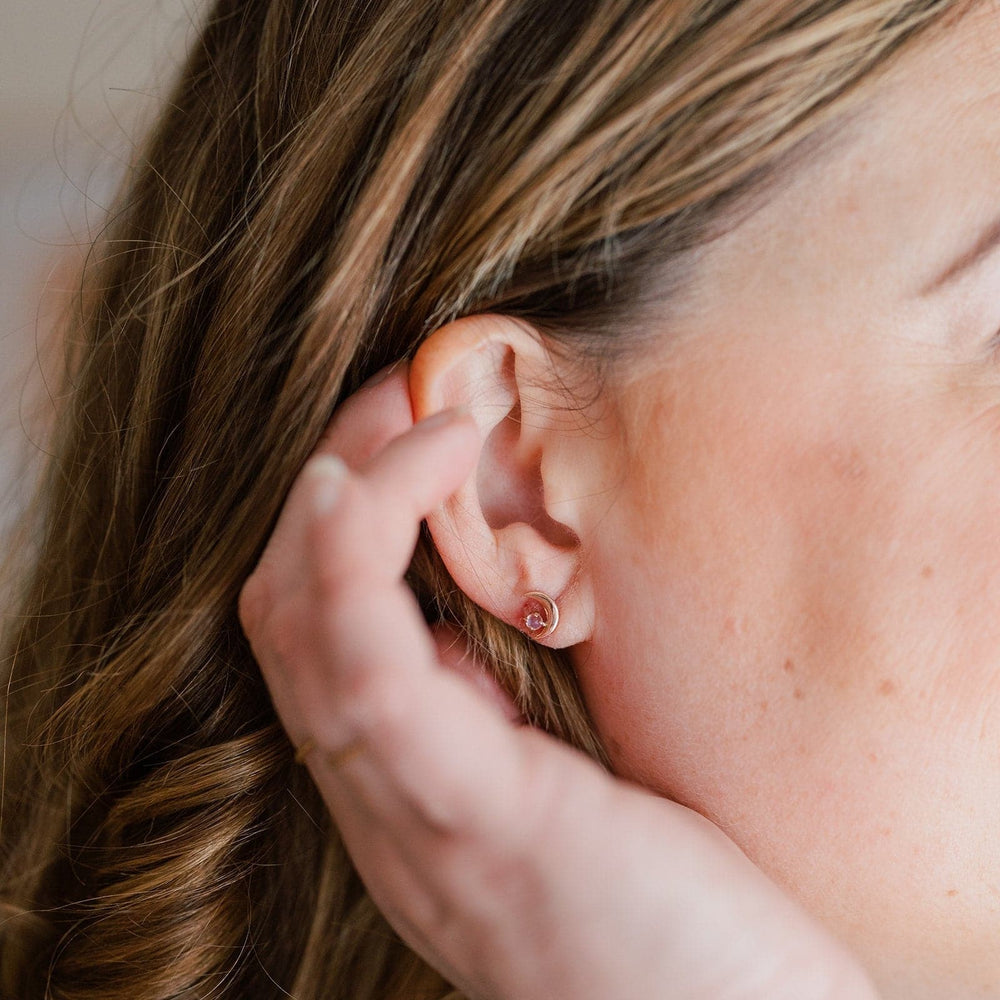 SAMPLE - Rainbow moonstone crescent moon stud earrings - luxe.zen