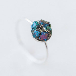 SAMPLE - Raw chalcopyrite + pyrite mosaic gemstone ring - luxe.zen