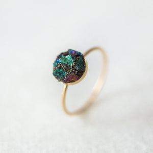 SAMPLE - Raw chalcopyrite + pyrite mosaic gemstone ring - luxe.zen