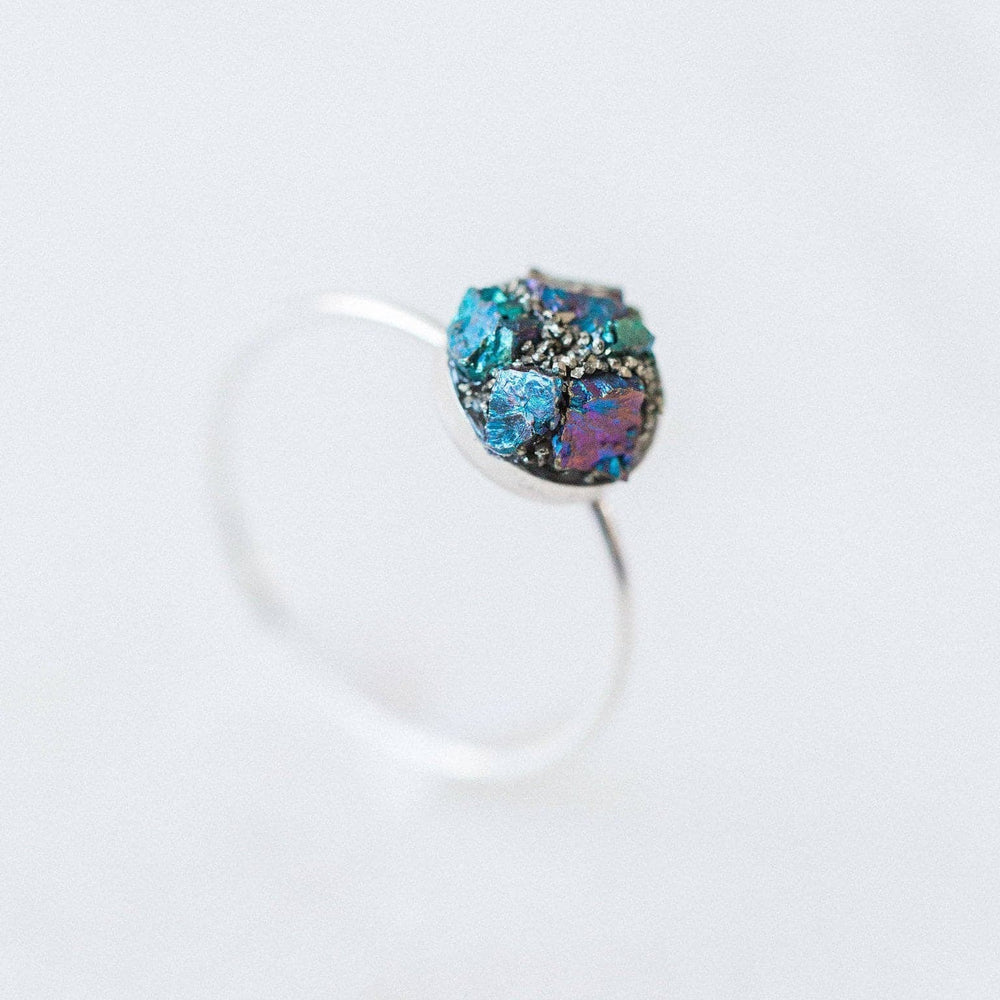 SAMPLE - Raw chalcopyrite + pyrite mosaic gemstone ring - luxe.zen